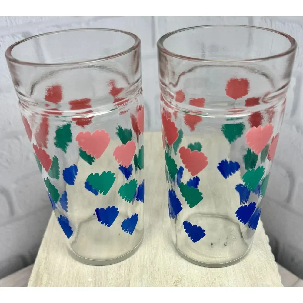 Vintage Anchor Hocking Heart Tumblers / Jelly Jars - Pair of 2 glasses 1980's